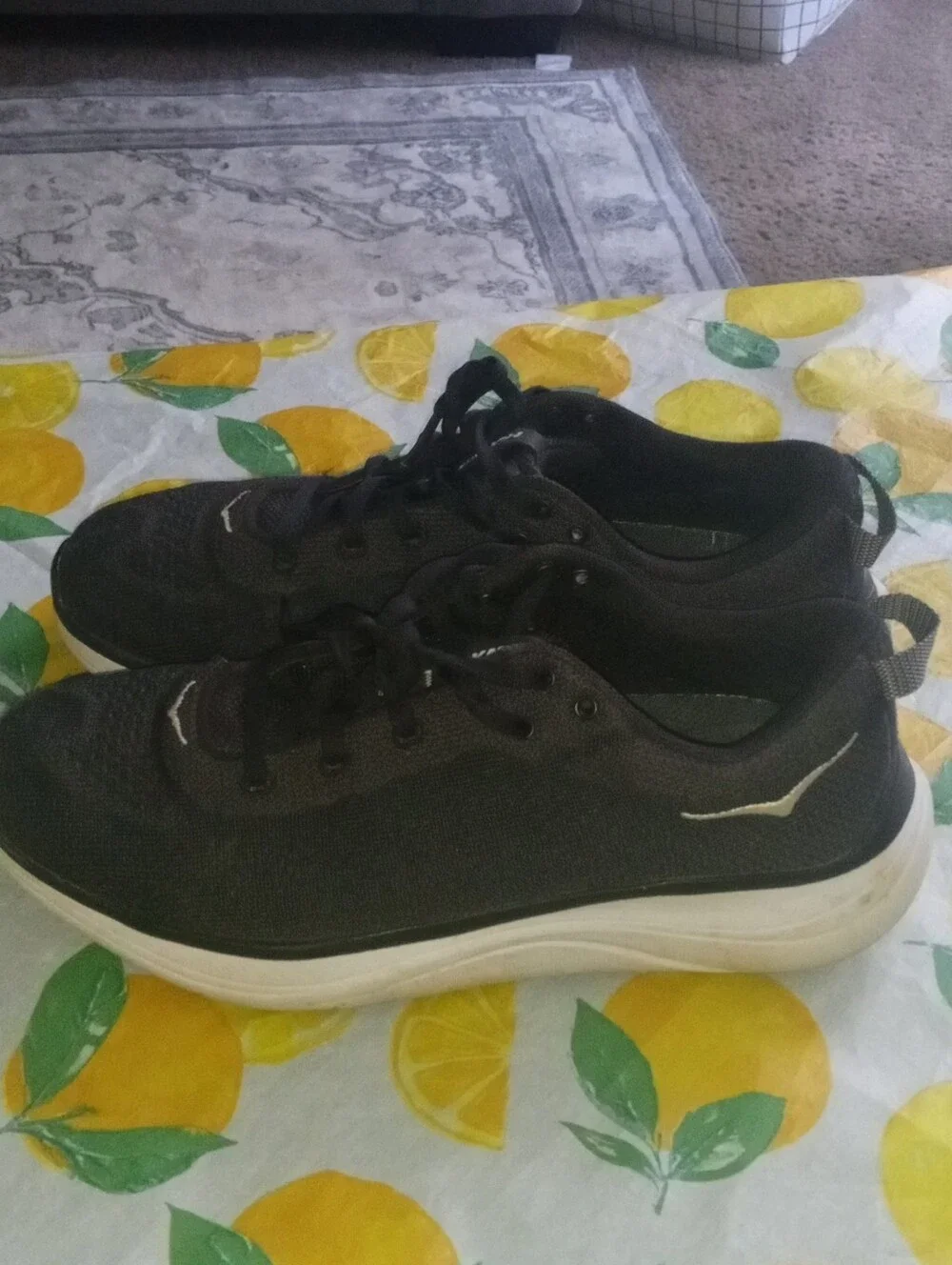 Hoka One One Black Knit Women's Athletic Running Shoes with White Sole